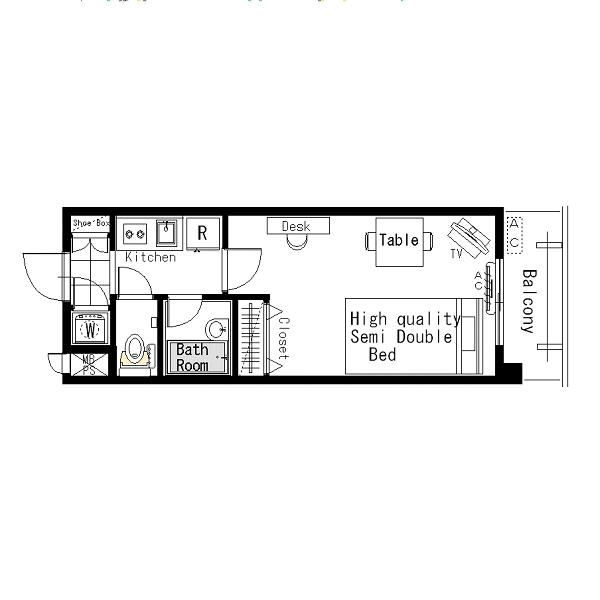 [赤坂駅・赤坂サカス至近]マンスリー11A：1K、22平米(2階)間取図