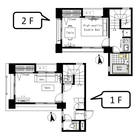 [六本木駅]マンスリー19A2：2K、44平米(メゾネット1・2階)間取図