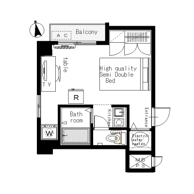 [六本木駅]マンスリー5C：1R、18平米(3階)間取図